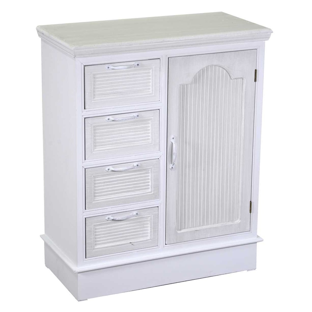 Cassettiera in legno bianco con 1 anta + 4 cassetti - Dimensioni cm66x32h81