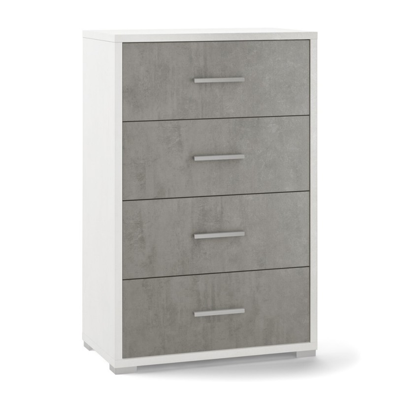 Cassettiera per ufficio con quattro cassetti Bianco Cemento 51x41x h110 cm