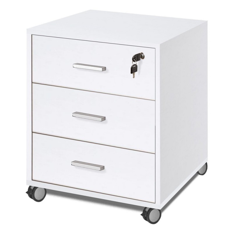 Cassettiera ufficio tre cassetti ruote Bianco Cenere 50x41x h70 cm