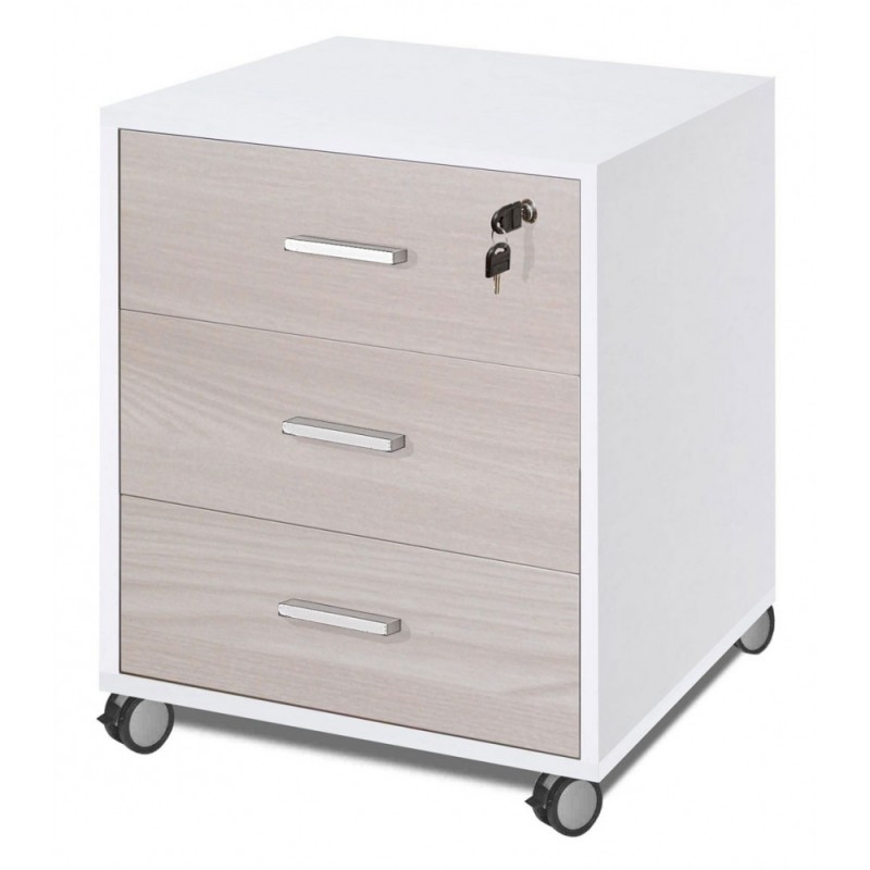 Cassettiera per ufficio con ruote Bianco Olmo 50x41x h70 cm