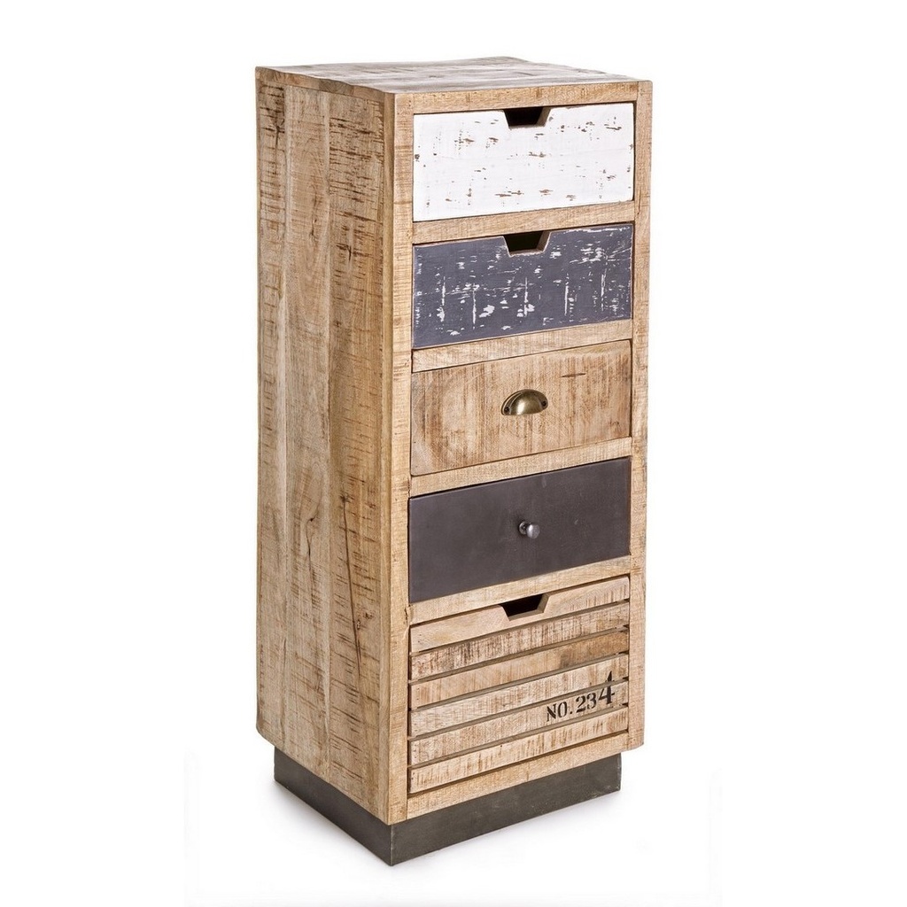 Cassettiera industriale 5 cassetti Tudor - Mango e Acciaio - 45x35x110 cm