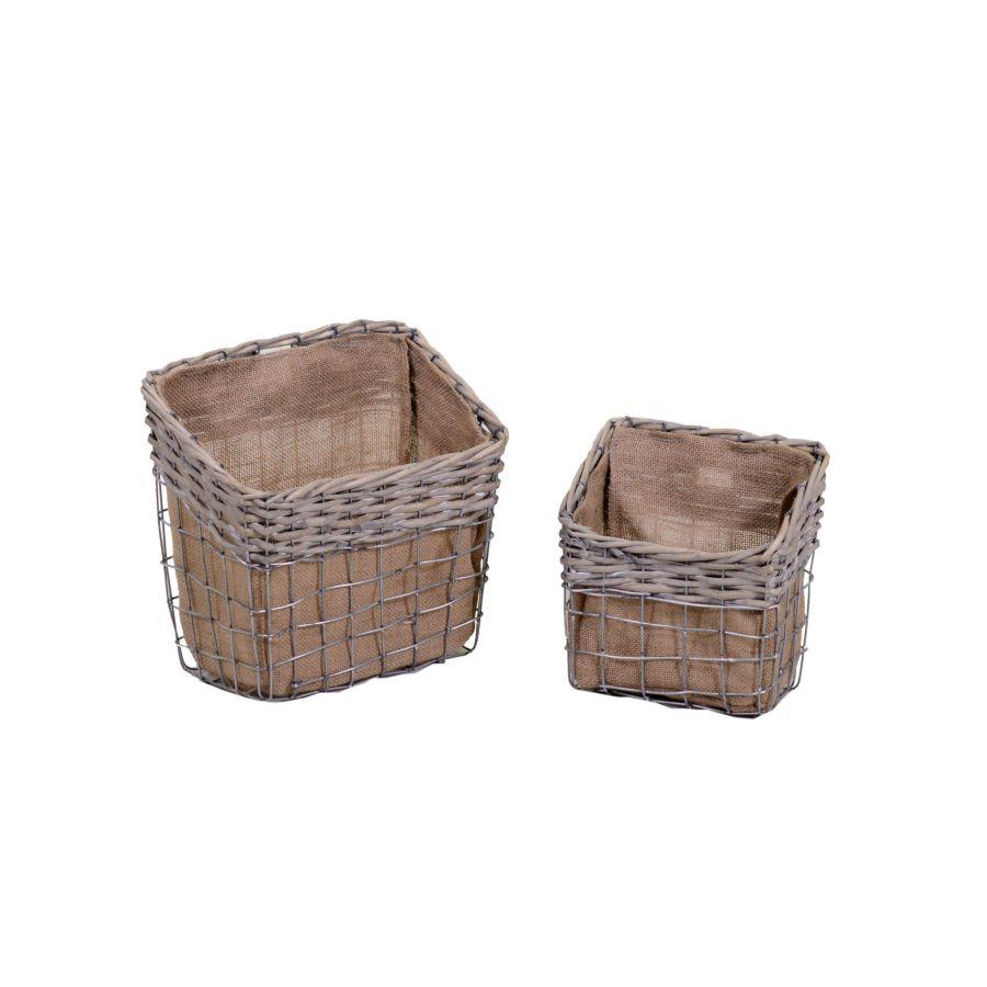 Cassetto vimini grigio rettangolare 30x21h20-28 cm