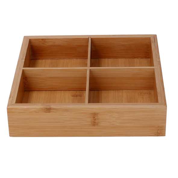 Cassetto in bambù con 4 scomparti quadrato 21x21h4,8 cm
