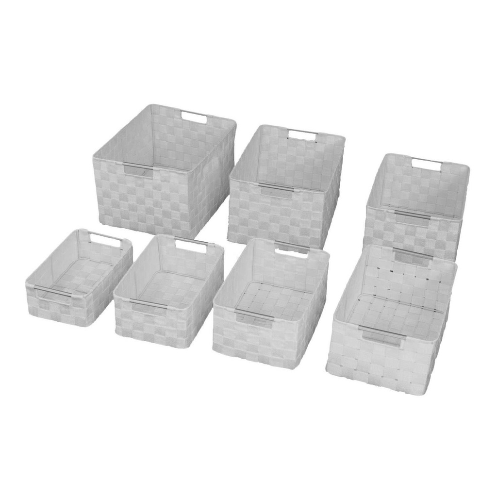 Cassetto in poliestere con manici in metallo bianco 1-7 cm38x28h21