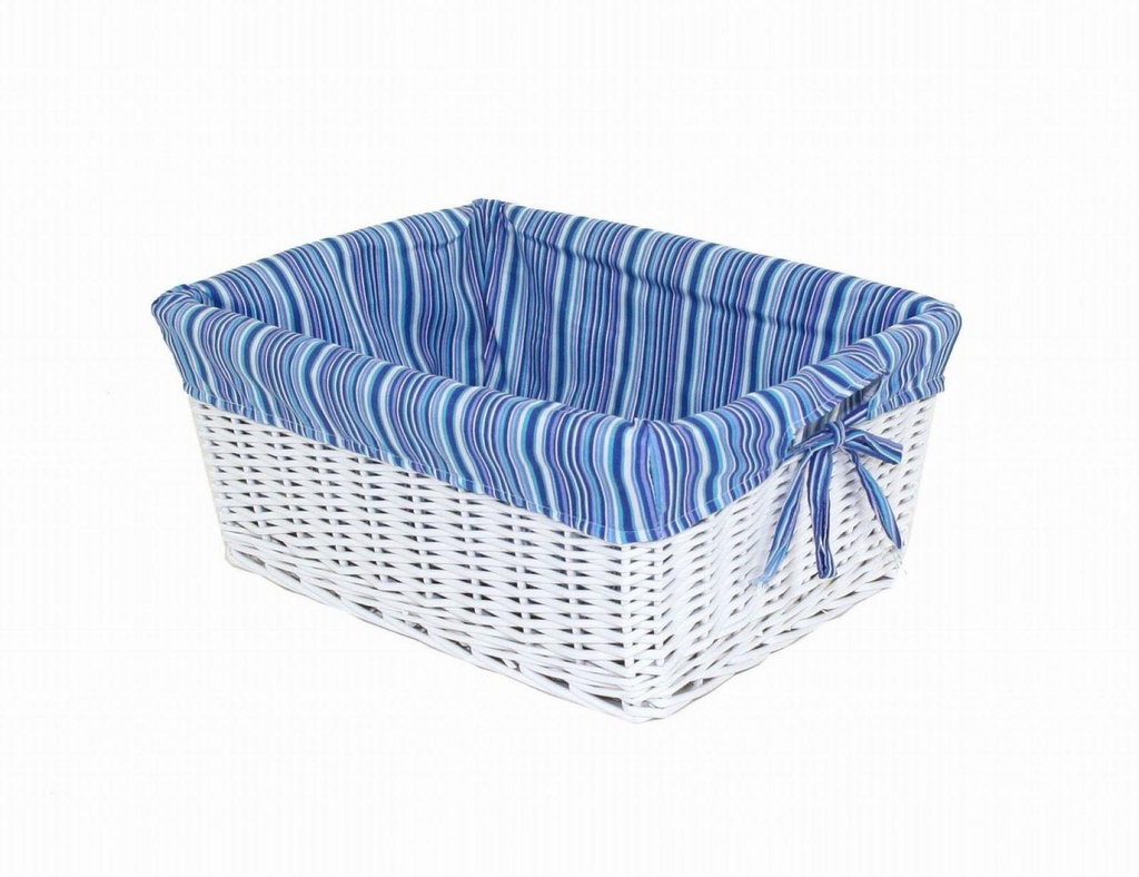 Cassetto in vimini bianco con fodera a righe - 43x33x19 cm