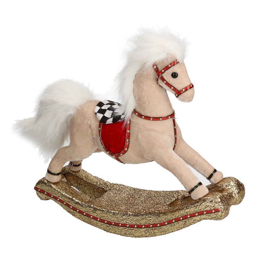Cavallo a Dondolo Crema Bianco Oro 33x9x27 cm