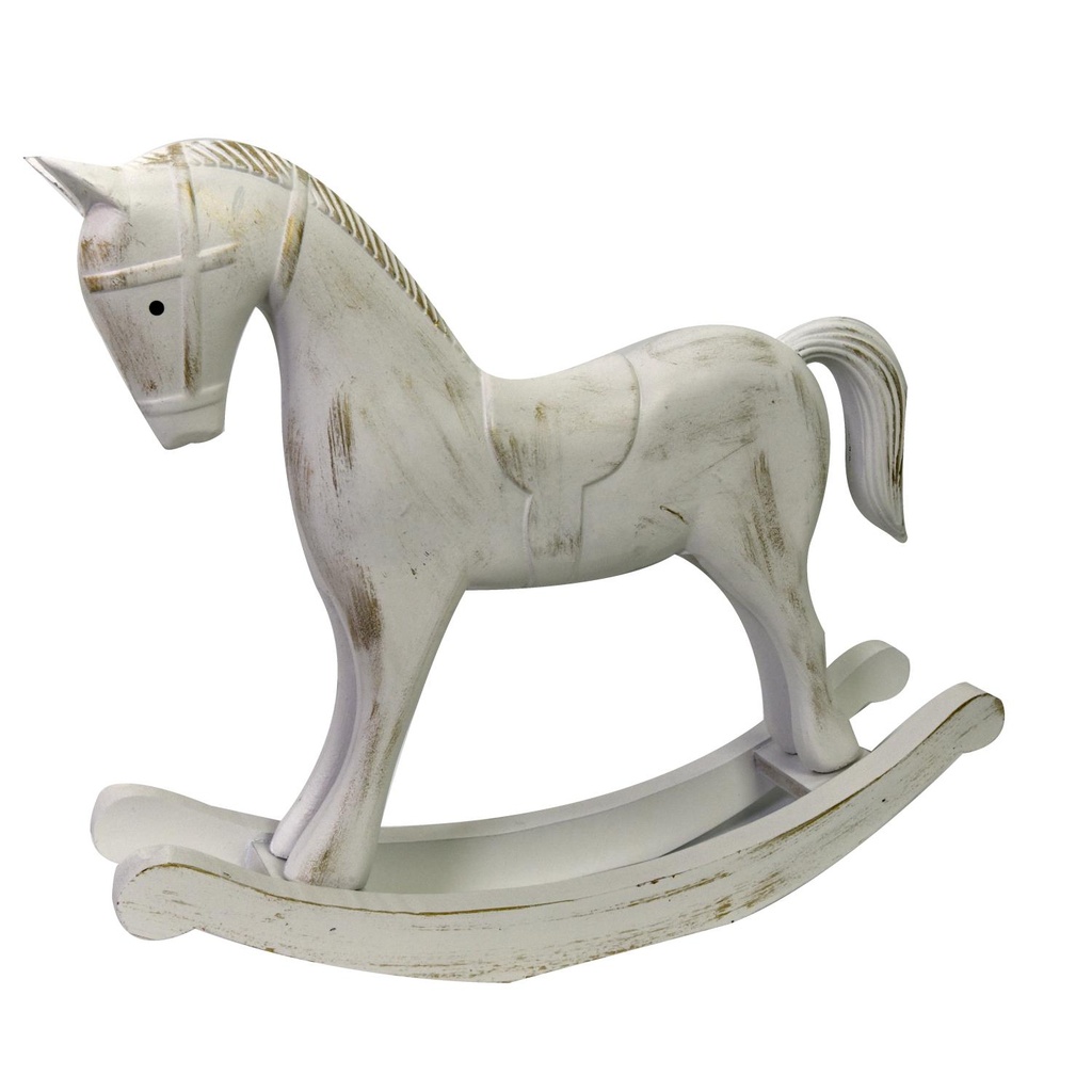 Cavallo a Dondolo in Legno Bianco 37x8x32 cm