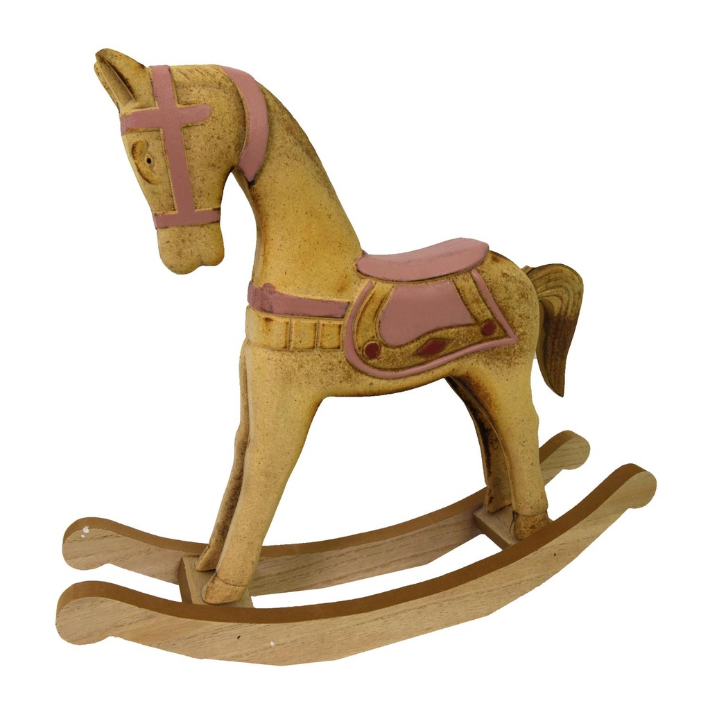 Cavallo a Dondolo in Legno Rosa e Marrone 26,5x6,5x22 cm