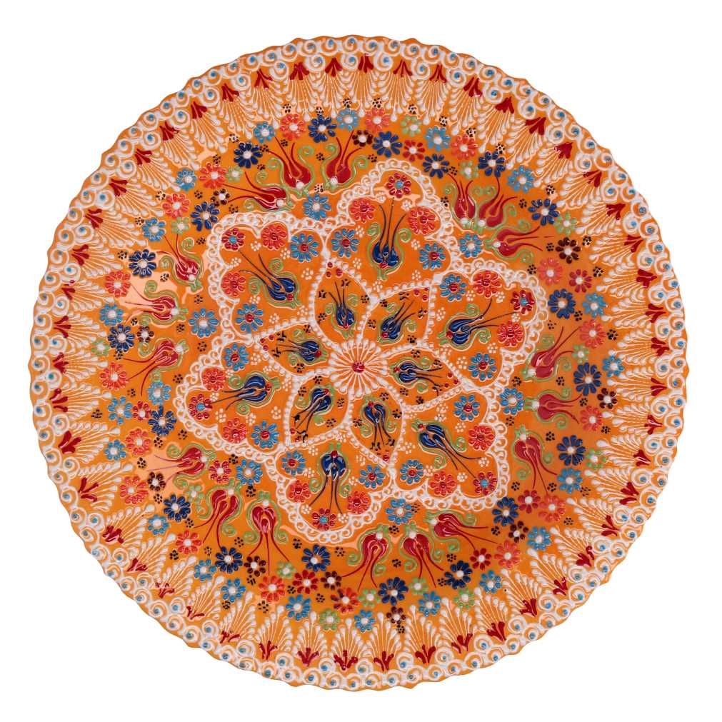 Centrotavola in ceramica arancione tondo 40x40x8 cm