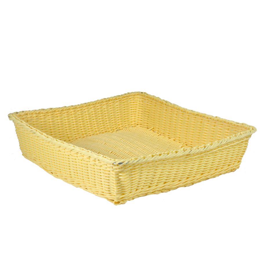 Cesta espositore in polirattan naturale quadrata 40x40x10 cm