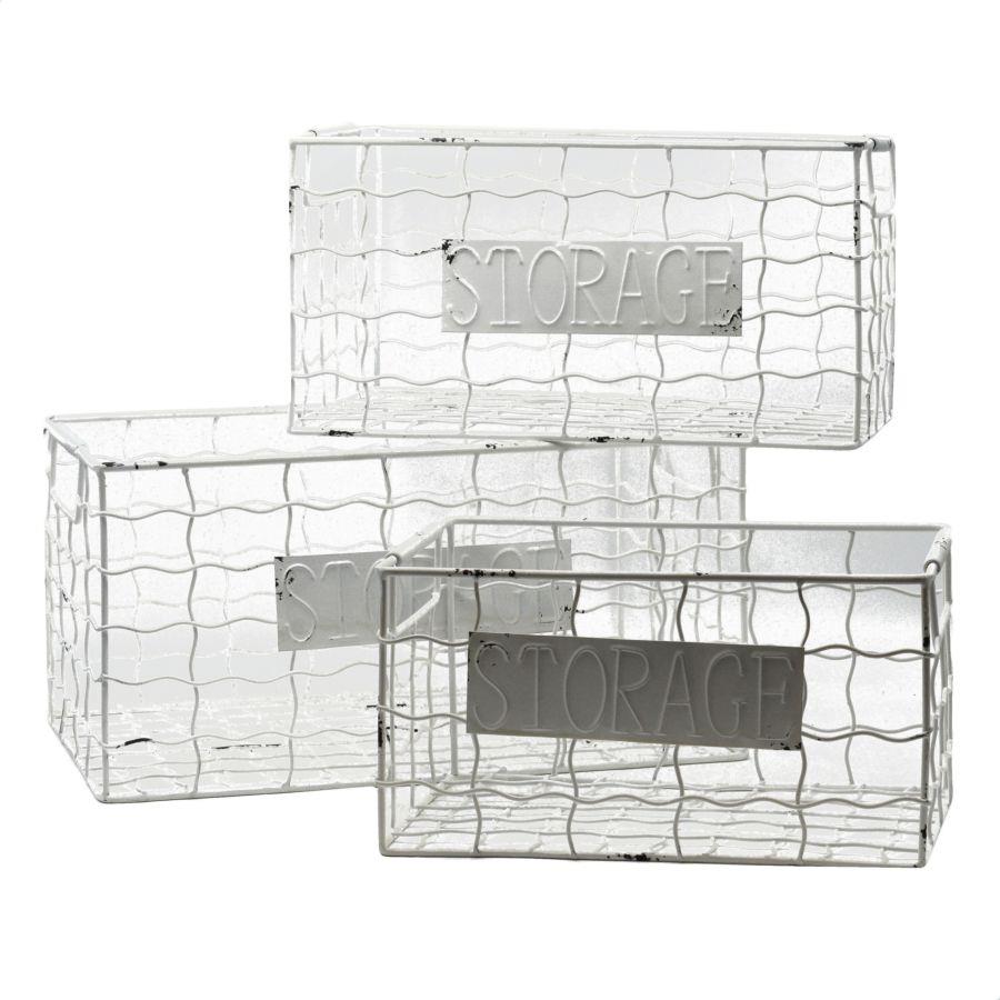 Cesta rettangolare in metallo bianco 1-3 cm40x28h20
