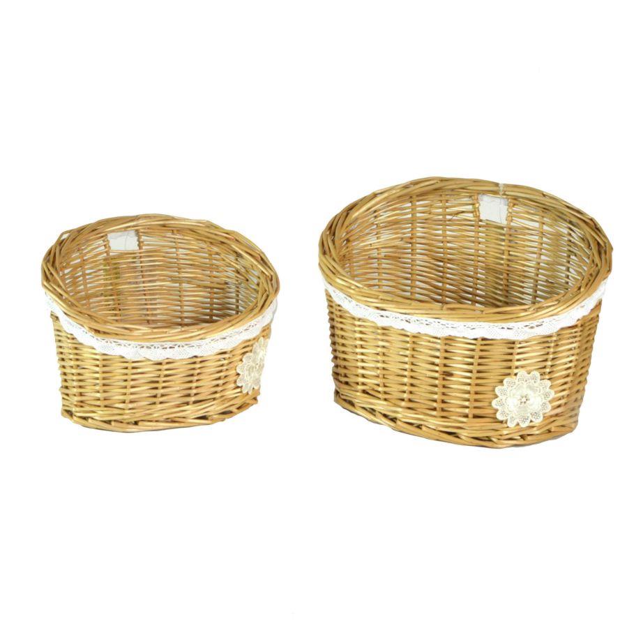 Cesta pensile in vimini con pizzo e fiore bianco 25x16x19 cm
