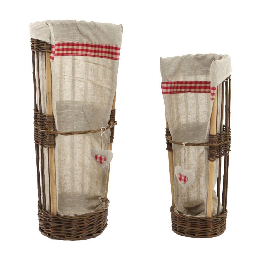 Cesta portabaguette in vimini a quadretti rossi, tonda ø22x60 cm