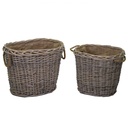 Cesta portalegna ovale in vimini con manici 1-2 foderata in juta naturale cm57x46h46