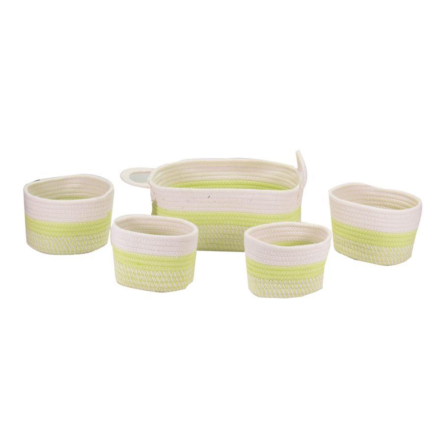 Set di 2 cestini tessuto verde bianco ovale cm 35x23h13/20