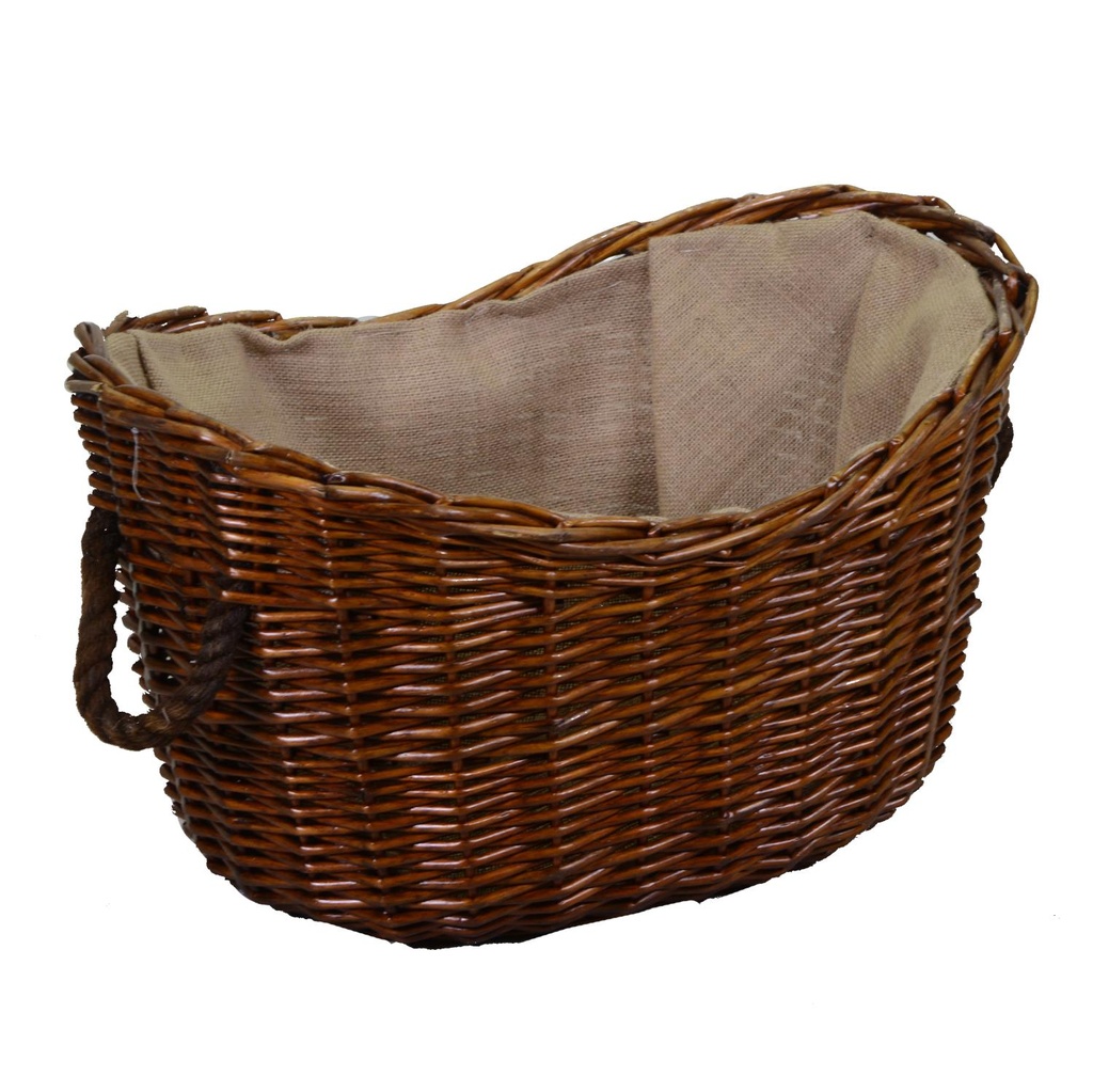Cesta in vimini con fodera in juta e manici in corda marrone ovale 59x43h28-36 cm