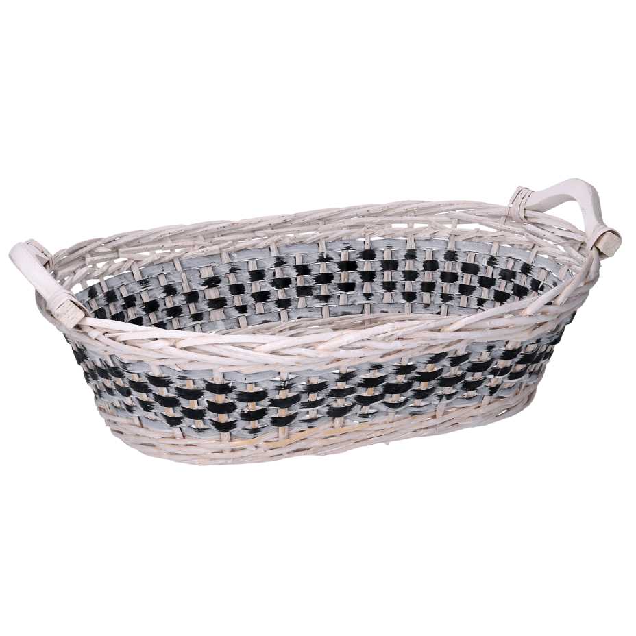 Cesta intrecciata ovale in vimini azzurro bianco 67/75x42h12 cm