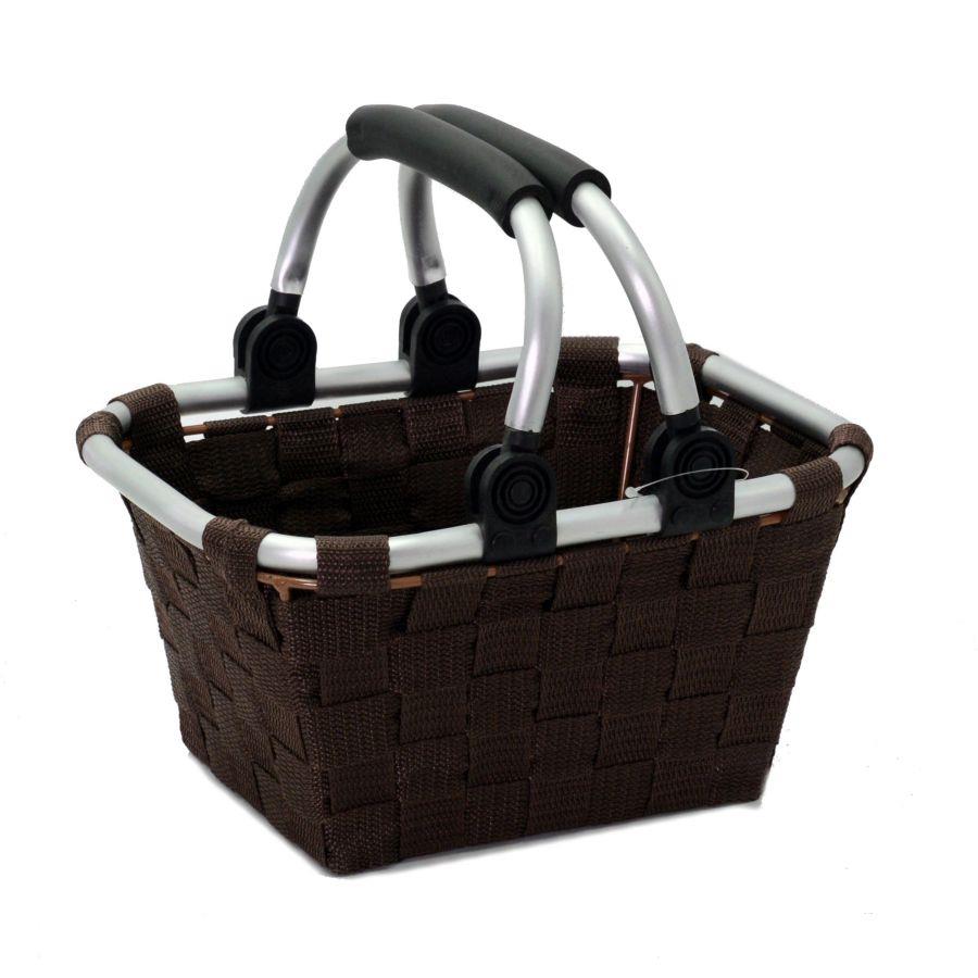 Cestina rettangolare in poliestere noce con manici - 27,5x20x16,5 cm