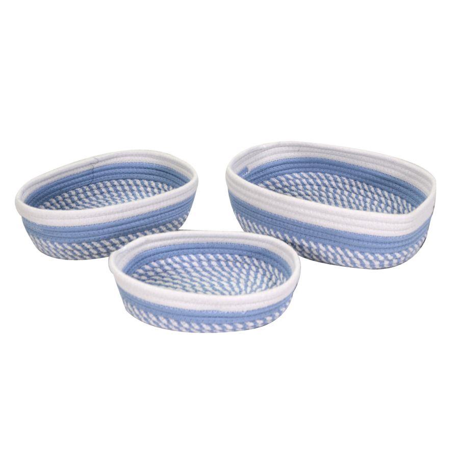 Cestina tessuto azzurro bianco ovale cm28x23h7,5