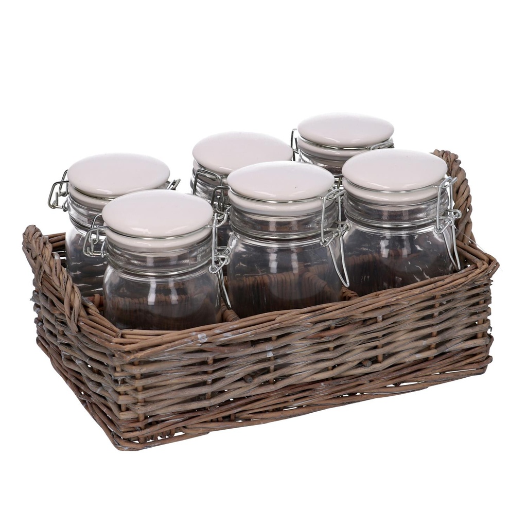 Cesto con sei barattoli ev-1011 26 x 18 h 7 - 12