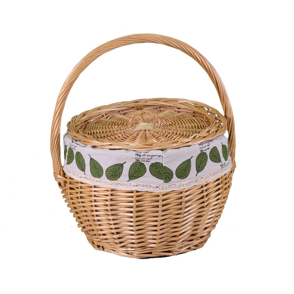 Cesto vimini con fodera e coperchio naturale tondo ø32x38 cm