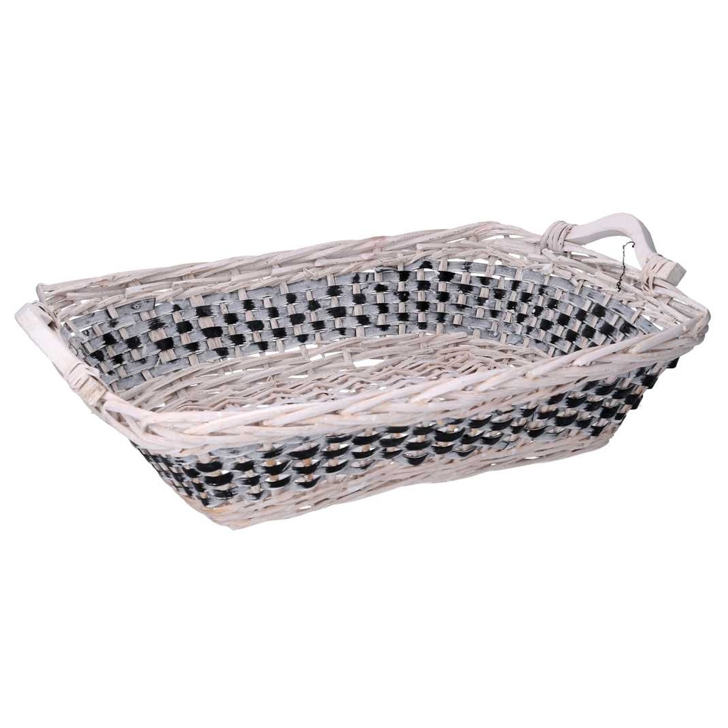 Cesto intrecciato in vimini azzurro bianco rettangolare 53/59x38h13 cm