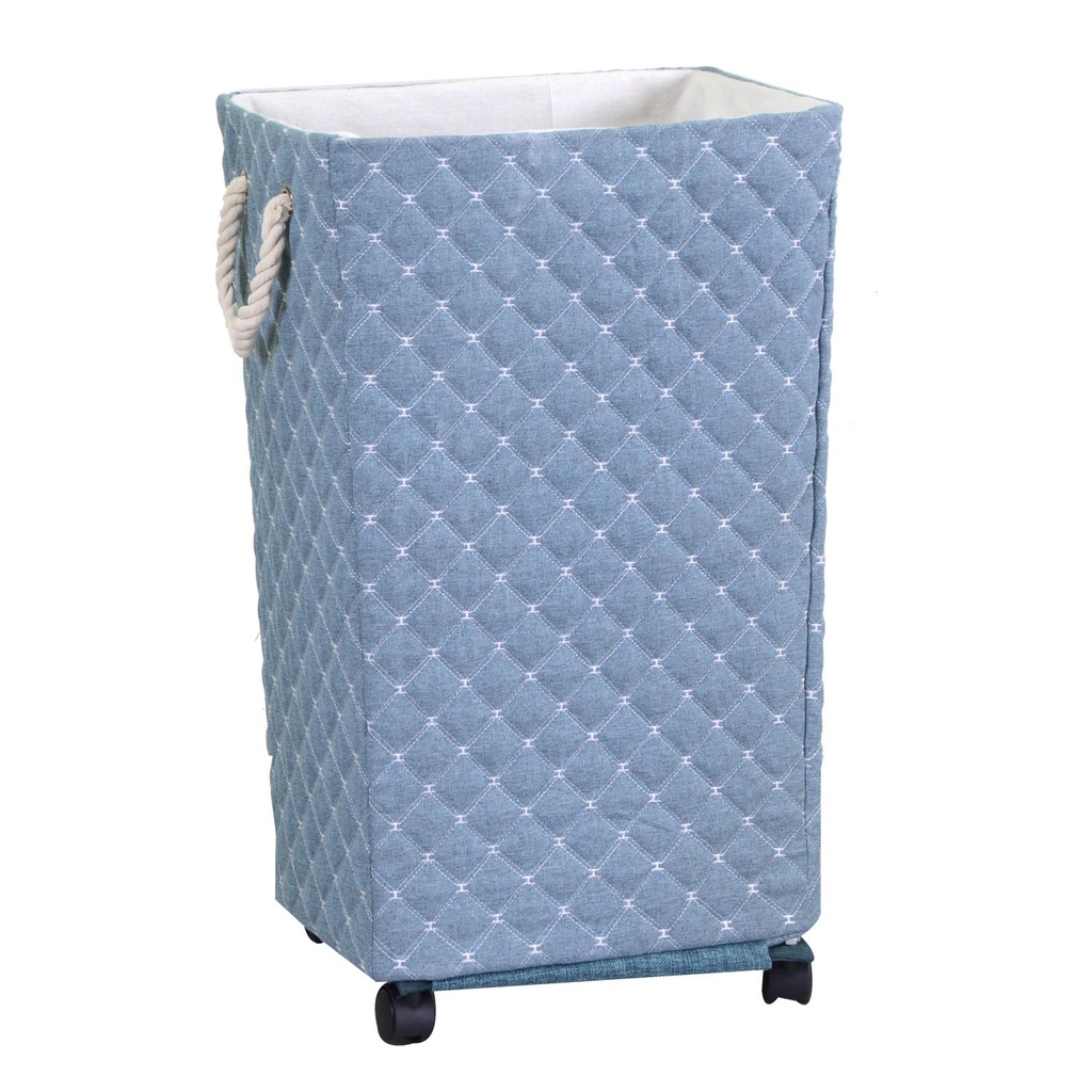 Cestone tessuto azzurro rettangolare con rotelle 40x30x70 cm