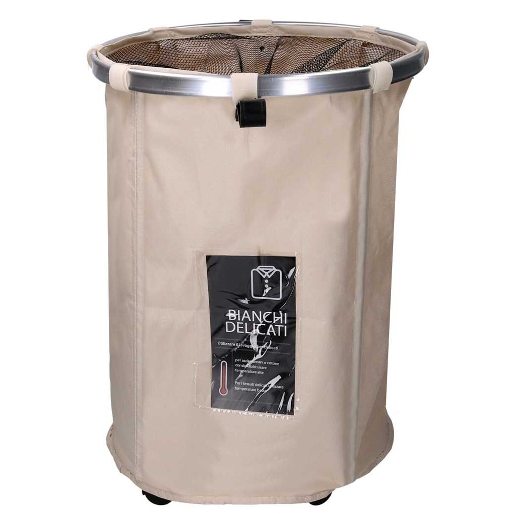 Cestone tessuto beige tondo pieghevole ø40x55 cm