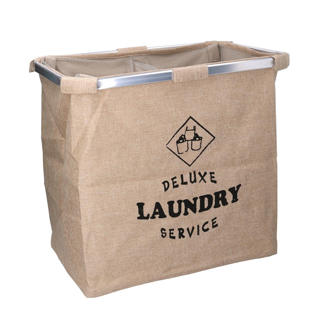 Cestone tessuto sacco beige doppio pieghevole 54x34,5x50,5 cm