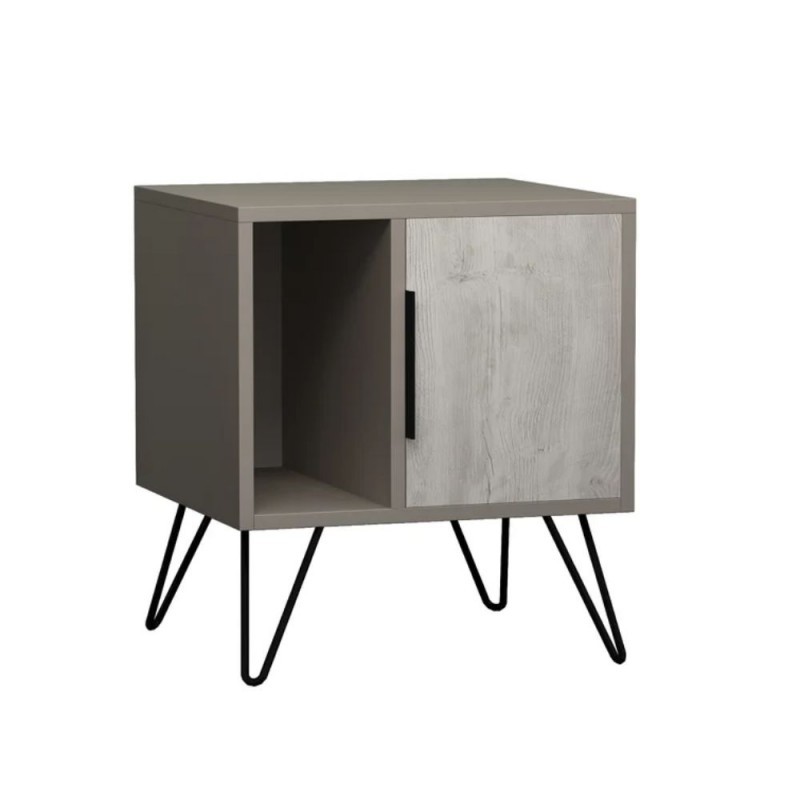 Comodino tortora bianco con anta e vano Glynn  50x44xh.60 cm