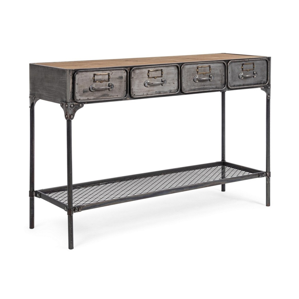 Consolle con 4 cassetti e 1 ripiano in stile industriale - Dimensioni: 119,5x41x78,5 cm