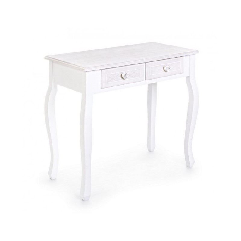 Consolle classica 2 cassetti in legno bianco - 75x40x71 cm