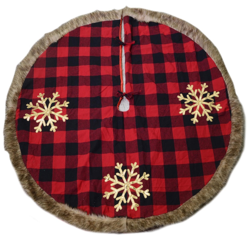 Copribase albero tessuto con fiocchi tartan rosso 120x120 cm