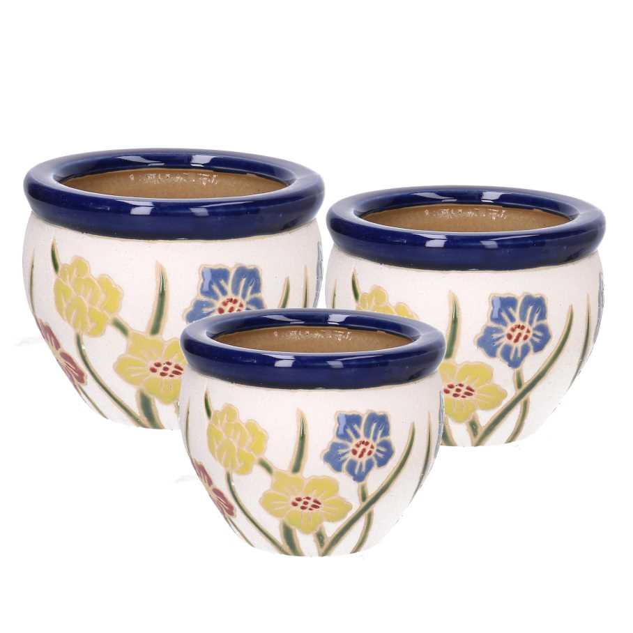 Coprivaso ceramica bianco con fiori 30x21 cm