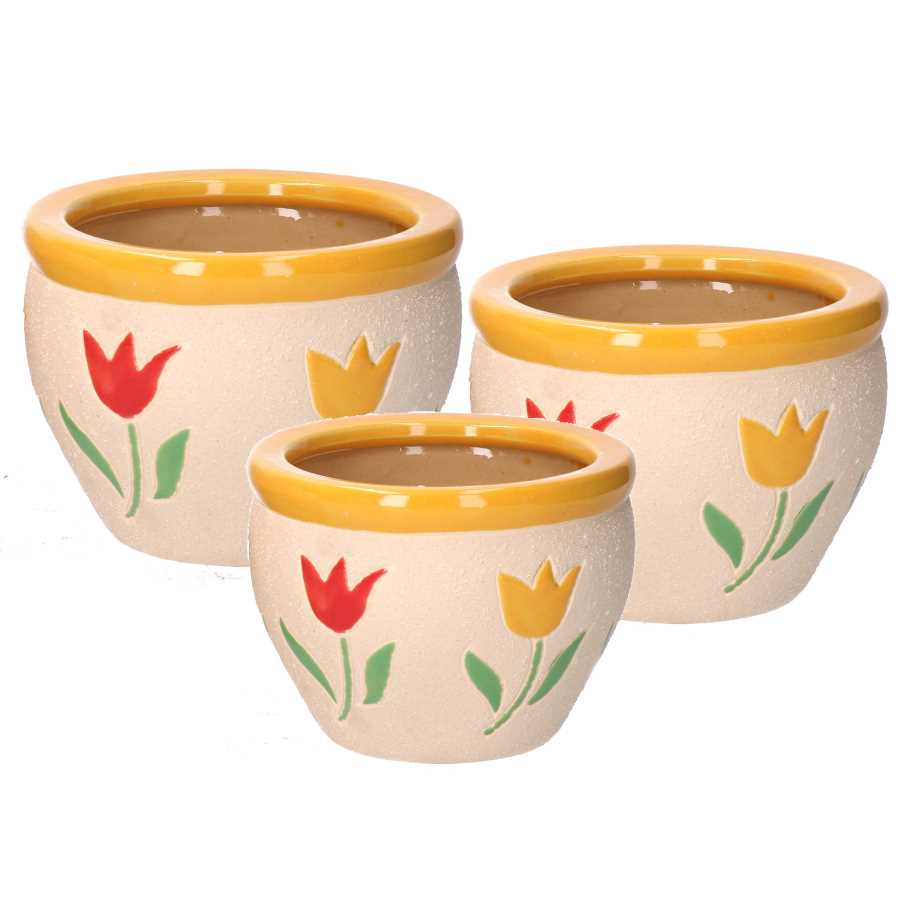 Coprivaso elegante in ceramica con tulipani - 30x21 cm