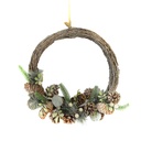 Coroncina con pigne e bacche bianche ø28x7 cm