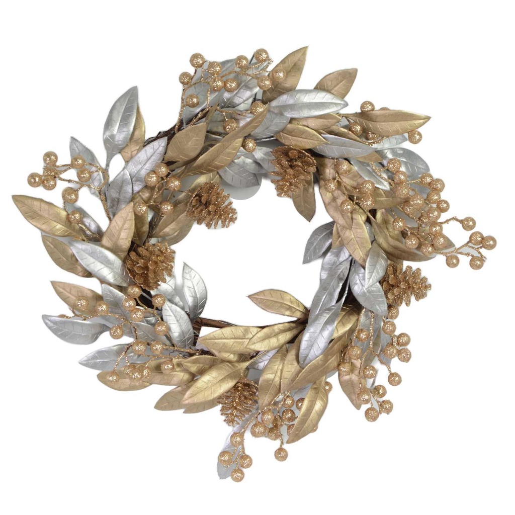 Coroncina con foglie argento e oro cm ø45