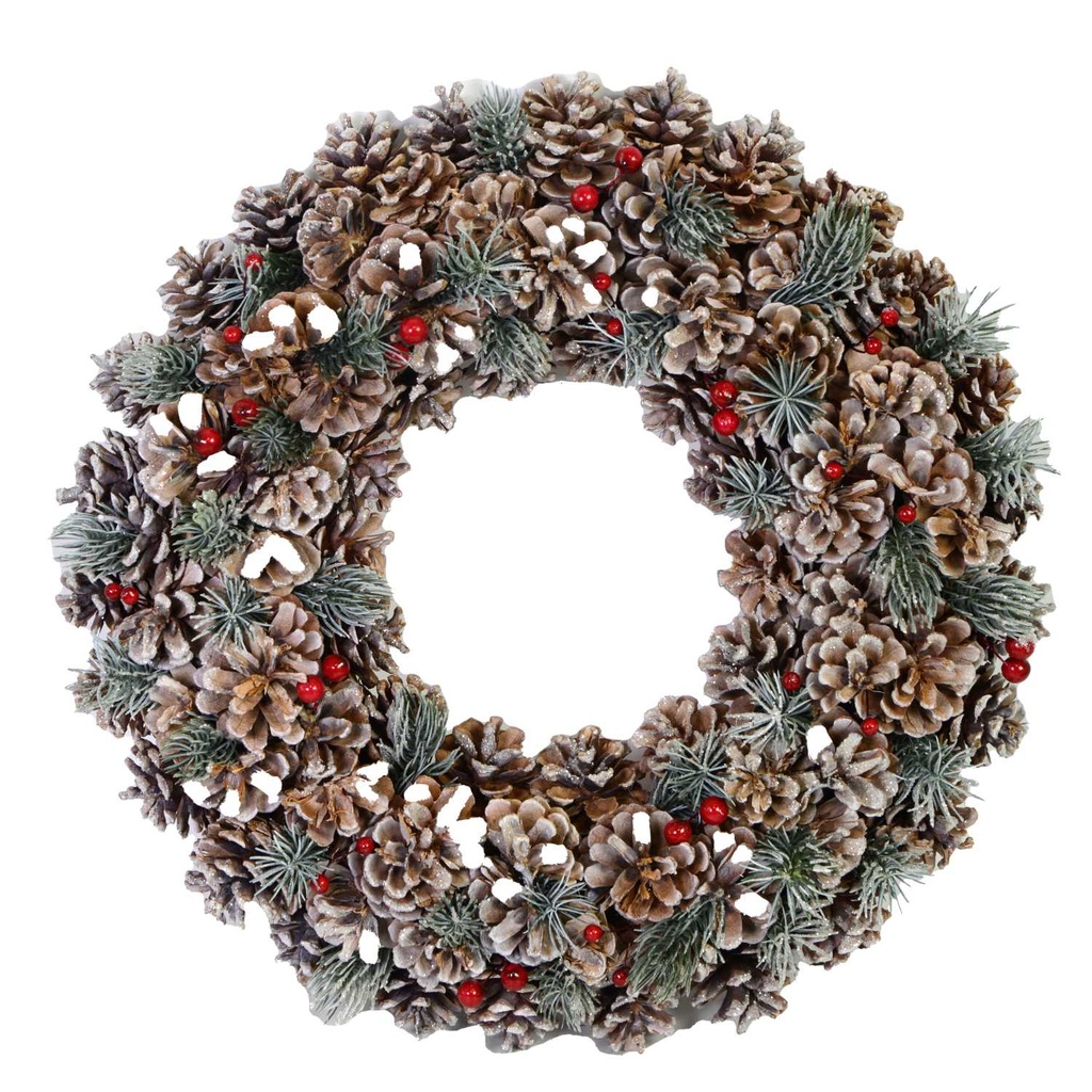 Coroncina glitter con bacche e pigne naturali ø30 cm