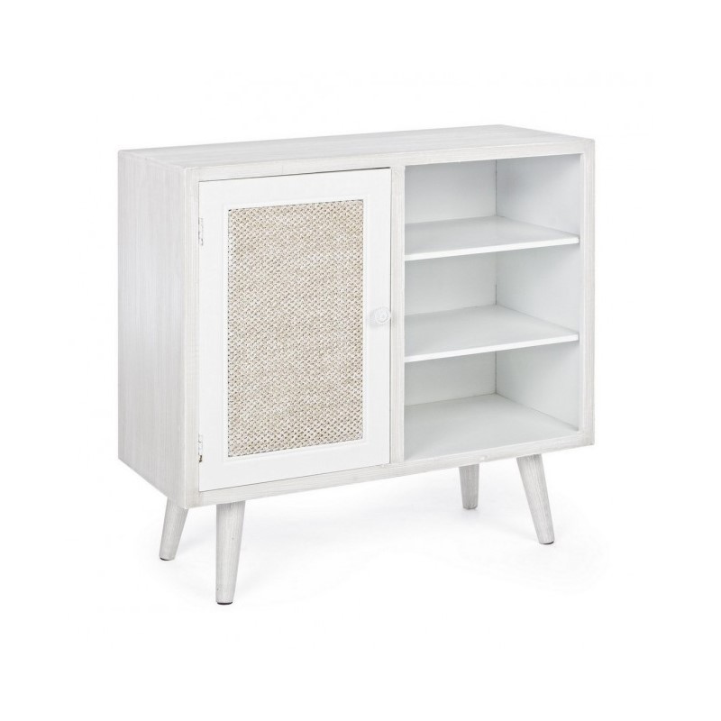 Credenza con anta e tre ripiani Bianco 66x30x h64,5 cm
