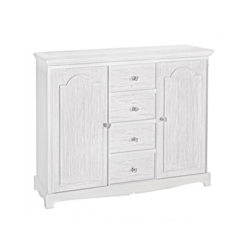 Credenza in MDF due ante quattro cassetti Bianca BLANC 100x40x h80 cm