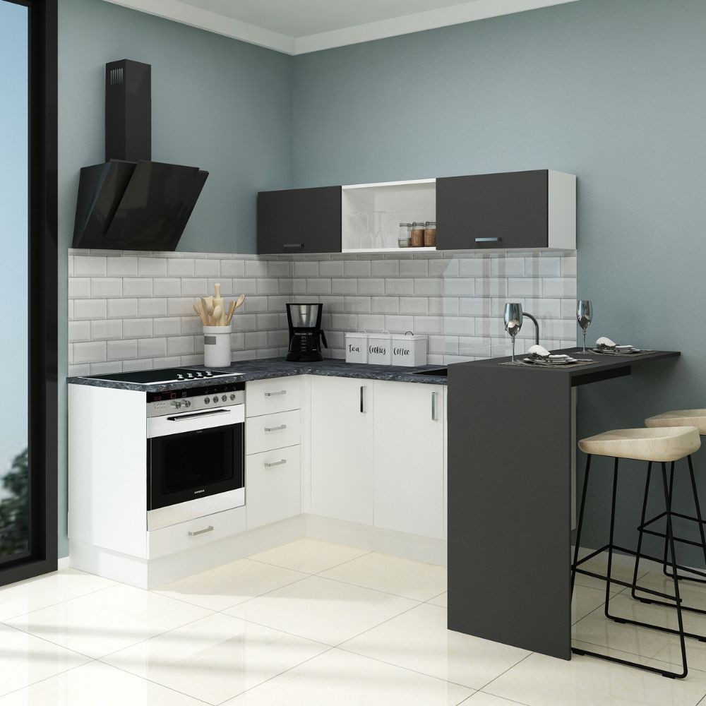 Cucina Angolare Matera 180x160 con Penisola Reversibile Bianca e Nera