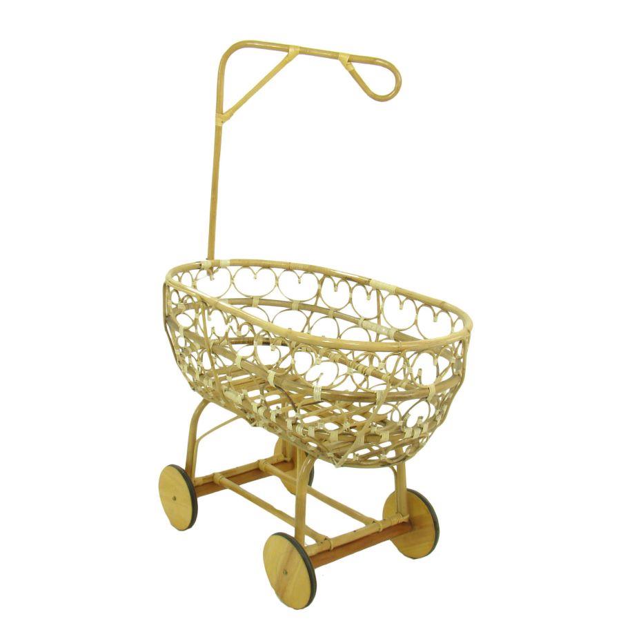 Culla in vimini con reggivelo e ruote in legno 103x57xh.44/78 cm