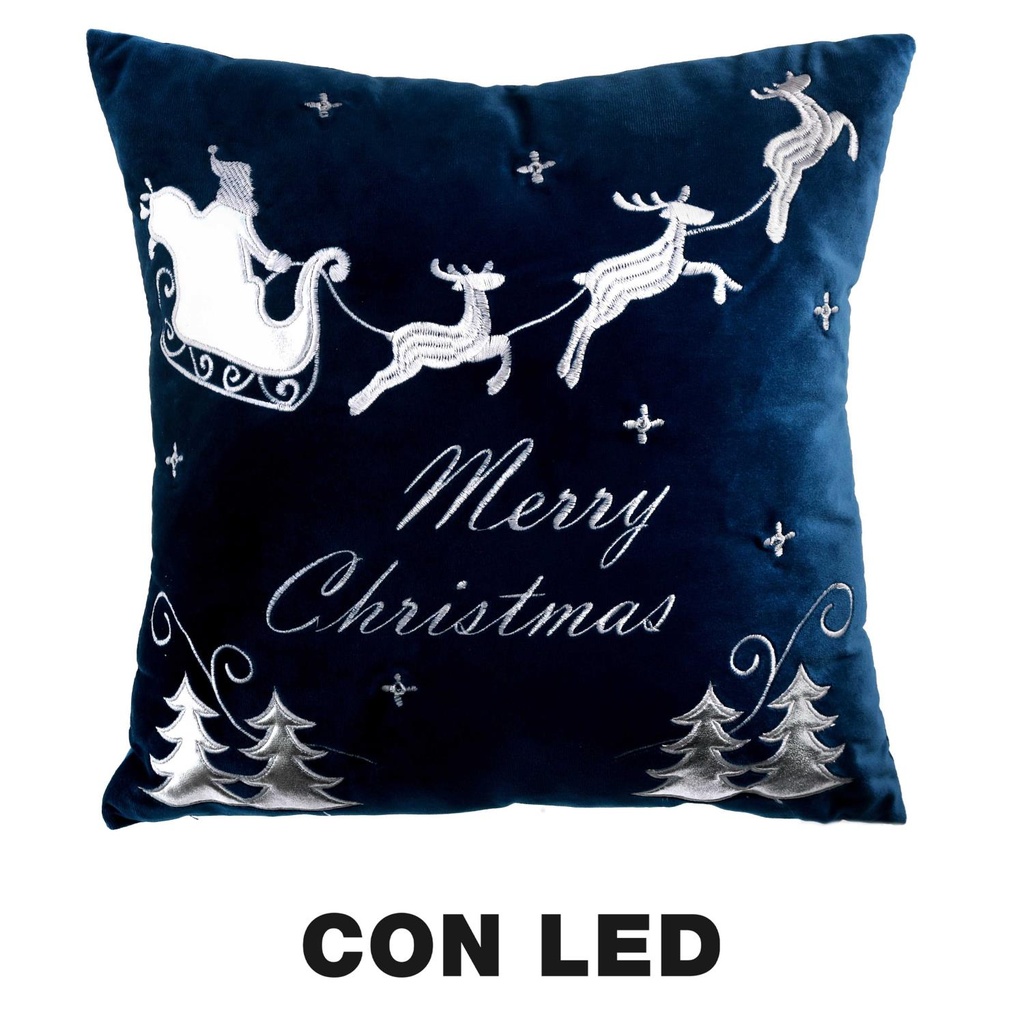 Cuscino luminoso in tessuto con renne blu 40x40x12 cm