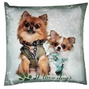 Cuscino tessuto con cane azzurro 43x43 cm