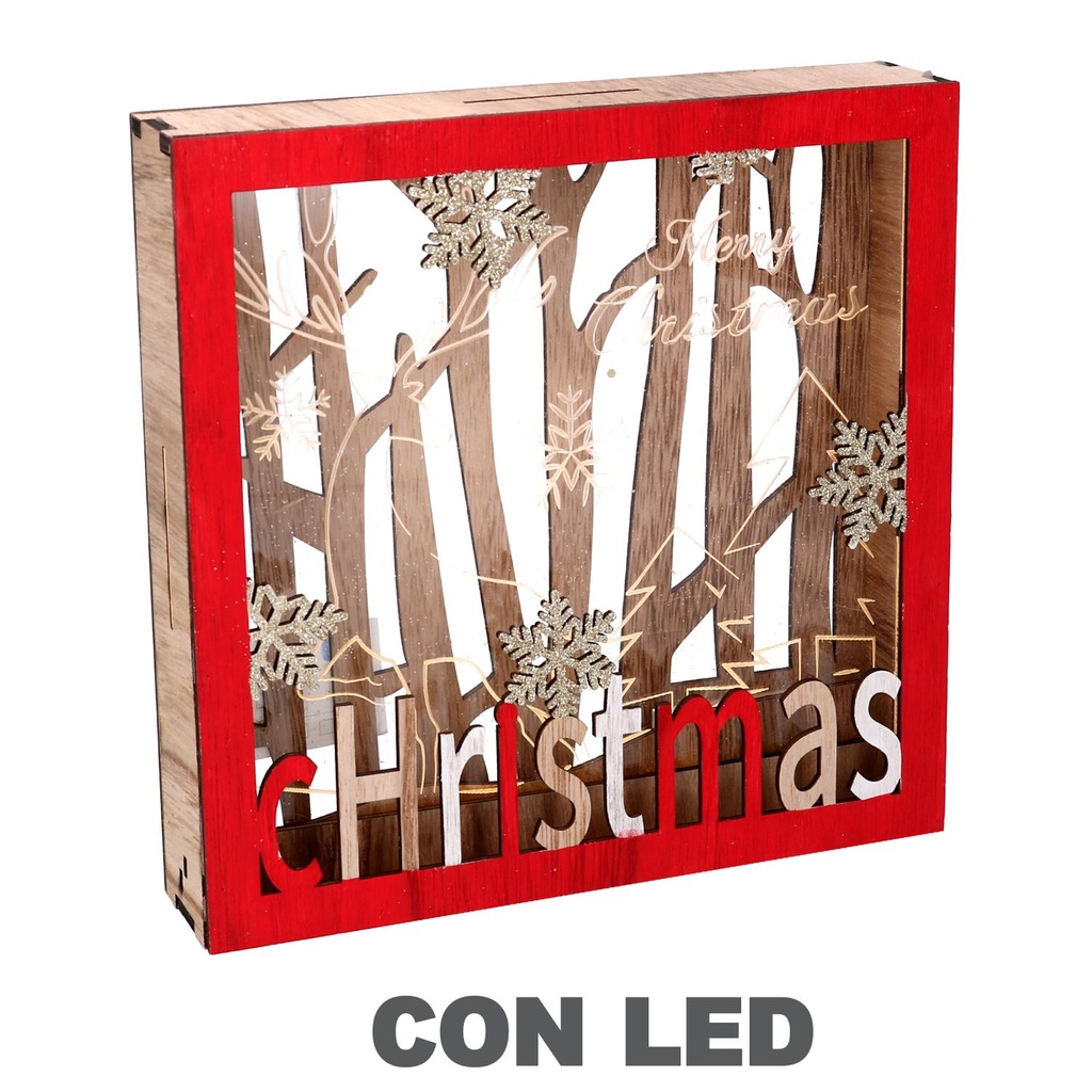 Decorazione in legno con luci a led rosse cm22x4,5h22