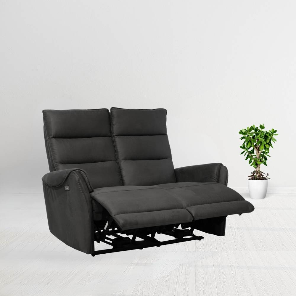 Divano 2 posti con 2 recliner elettrici effetto nabuk grigio  135 x 98 x 109 cm