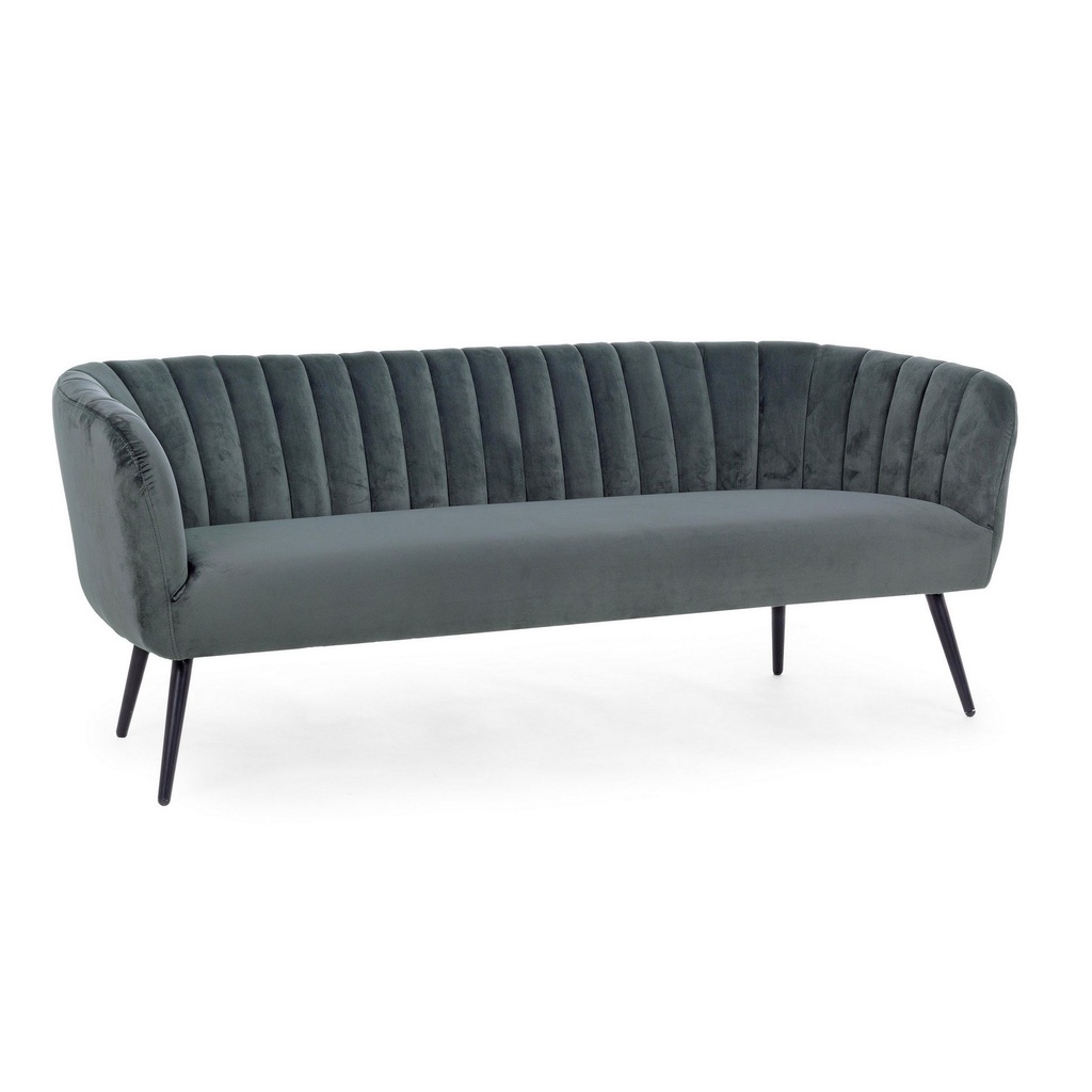 Divano Avril 3 posti grigio in velluto - Misure: 178x71x69 cm