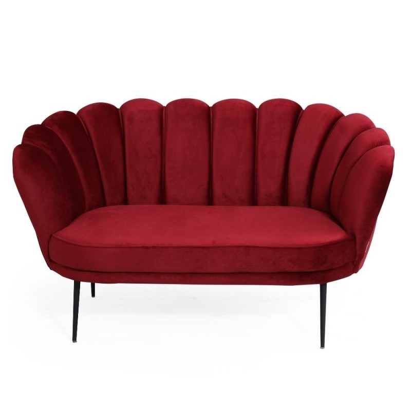 Divano due posti in velluto rosso a conchiglia Orel  cm 135x76,5xh. 79