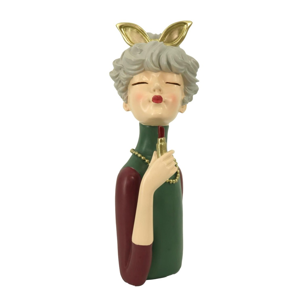 Statuetta Donna con Rossetto Verde - 16,5x12x32 cm