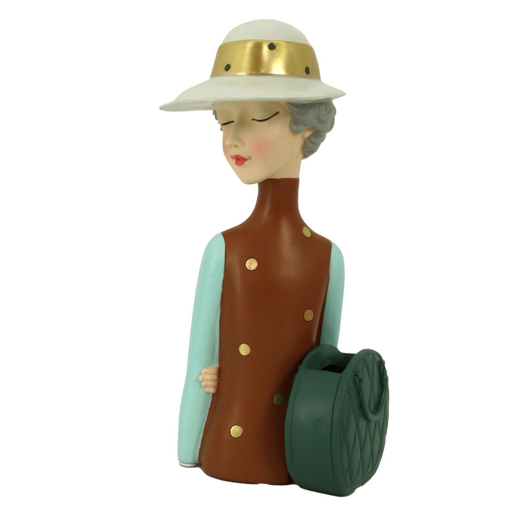 Statua in resina marrone con borsa portavaso 17x13x36 cm